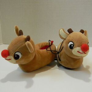 Christmas Rudolph the Red Nosed Reindeer Plush Baby Slippers Toddler Sz 1 NWT